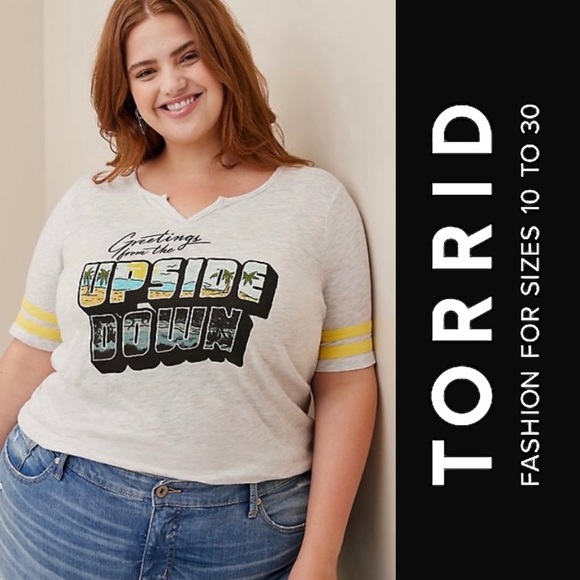 Stranger Things Upside Down Football Tee 0 12 0x Large Shirt Torrid Oatmeal - Picture 1 of 13